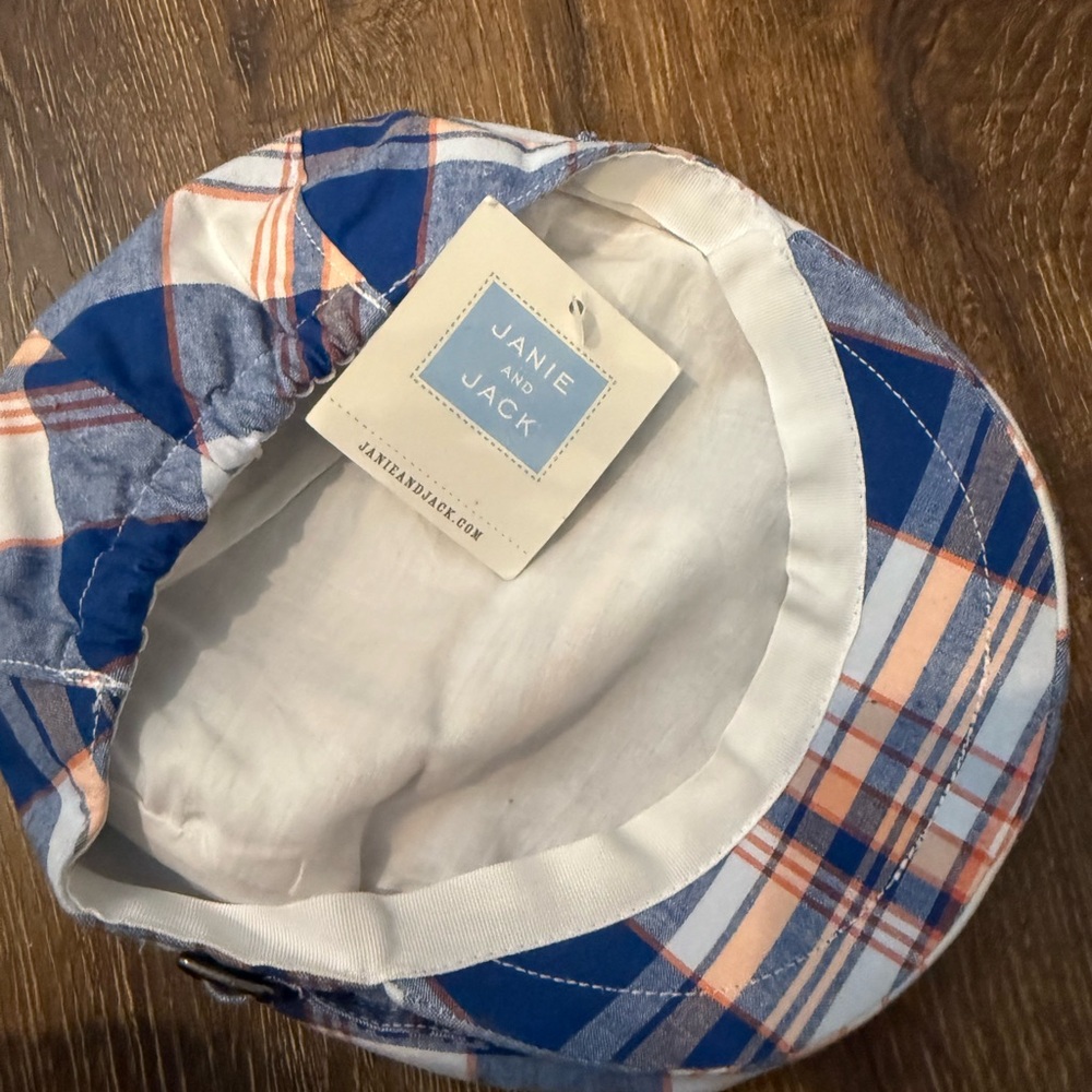 Janie and Jack Blue and Orange Plaid Hat